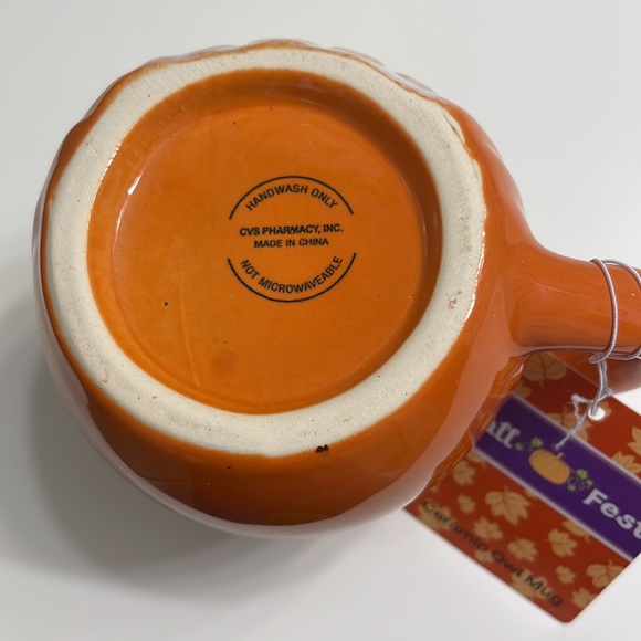 NEW ! Fall Fest Ceramic Figural owl coffee Mug Tea cup spice Orange Brown - Picture 6 of 8